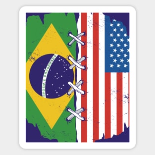 Proud Brazilian American Heritage // Brazil & USA Flags Sticker